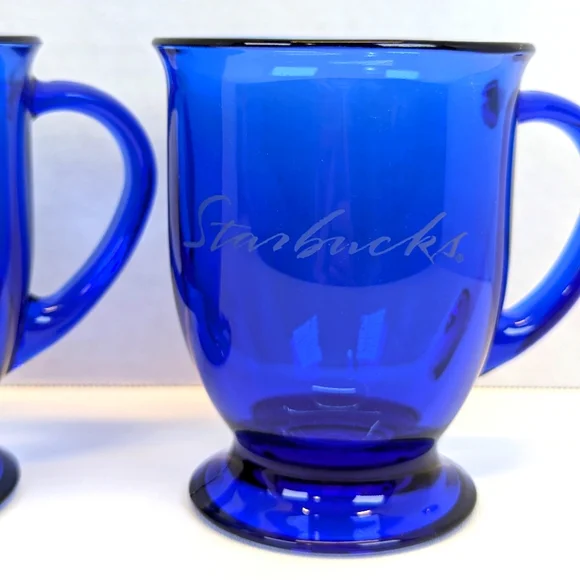 Vintage Anchor Hocking Cobalt Blue Large Footed Starbucks Mug 5" x 3.5" Set of 2 - Picture 4 of 6